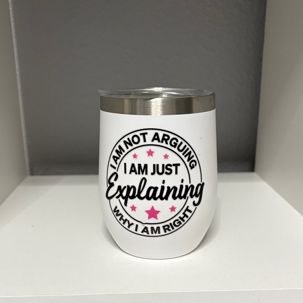 White and Silver Insulated Mug with Pink Accents